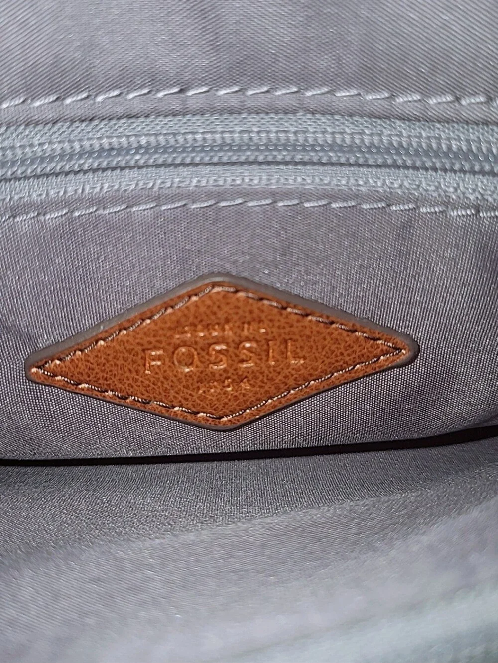 Fossil Tan Crossbody Bag with Green and Peach Floral Panel